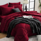 HEVUMYI 7 Pieces Queen Comforter Set, All Season Reversible Bed in a Bag, Ultra Soft Queen Bedding Set with Grey Comforter, Flat Sheet, Fitted Sheet, Pillowcases, Pillow Shams, Dark Grey