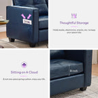 TYBOATLE 88" W Blue Faux Leather L Shaped Sectional Couches w/Side Pockets, Comfy Modular Convertible Sofas w/USB, Office Sofa Set with Chaise for Living Room, Bedroom (Blue, 3L)