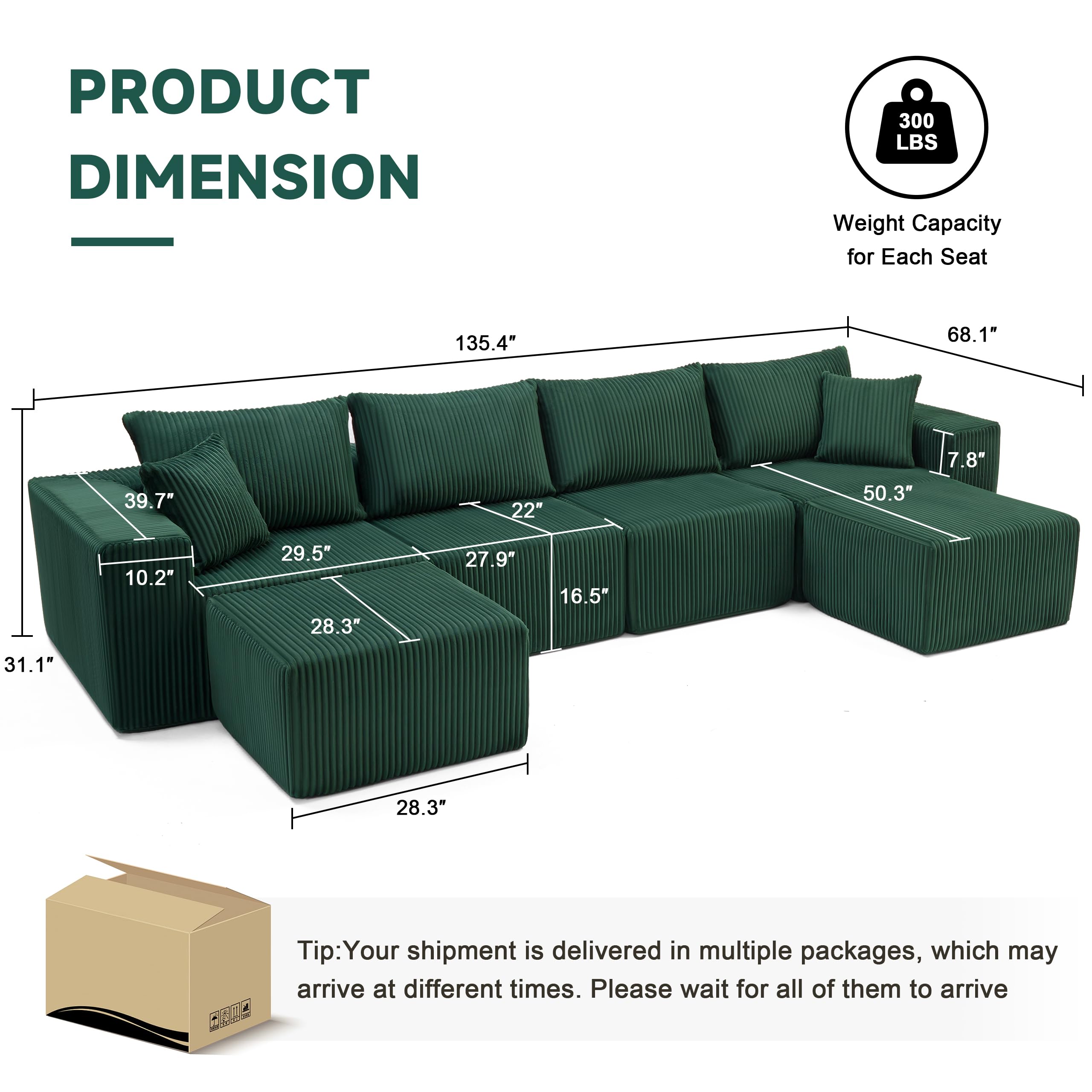 108” Modular Sectional Sofa, Cloud Sectional Couch with Deep Seat, Modern Modular L-Shape Sofa Couch with Chaise,Upholstered Boneless Couches for Living Room Bedroom (Beige, Left Facing Chaise)