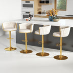ABET Gold Bar Stool Set of 2, Velvet Swivel Barstools, Height Adjustable Counter Stools with Woven Back, Upholstered Modern Luxury Kitchen Stools with Footrest for Cafe, Pub, Black