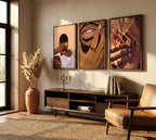 3 Pcs Black Gold Woman Canvas Wall Art African American Black Girl Wall Decor Pictures Abstract Black Gold Female Poster Print Artwork for Living Room Bedroom Scene Home Decoration Prepare To Hang