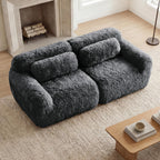 98.4-Inch Oversized Boneless Cloud Couches Deep Seat Foam Sofa Couch with 2 Round Toss Pillows, Luxury Corduroy Upholstered 3 Seat Tufted Loveseat, Cloud Sofa in a Box