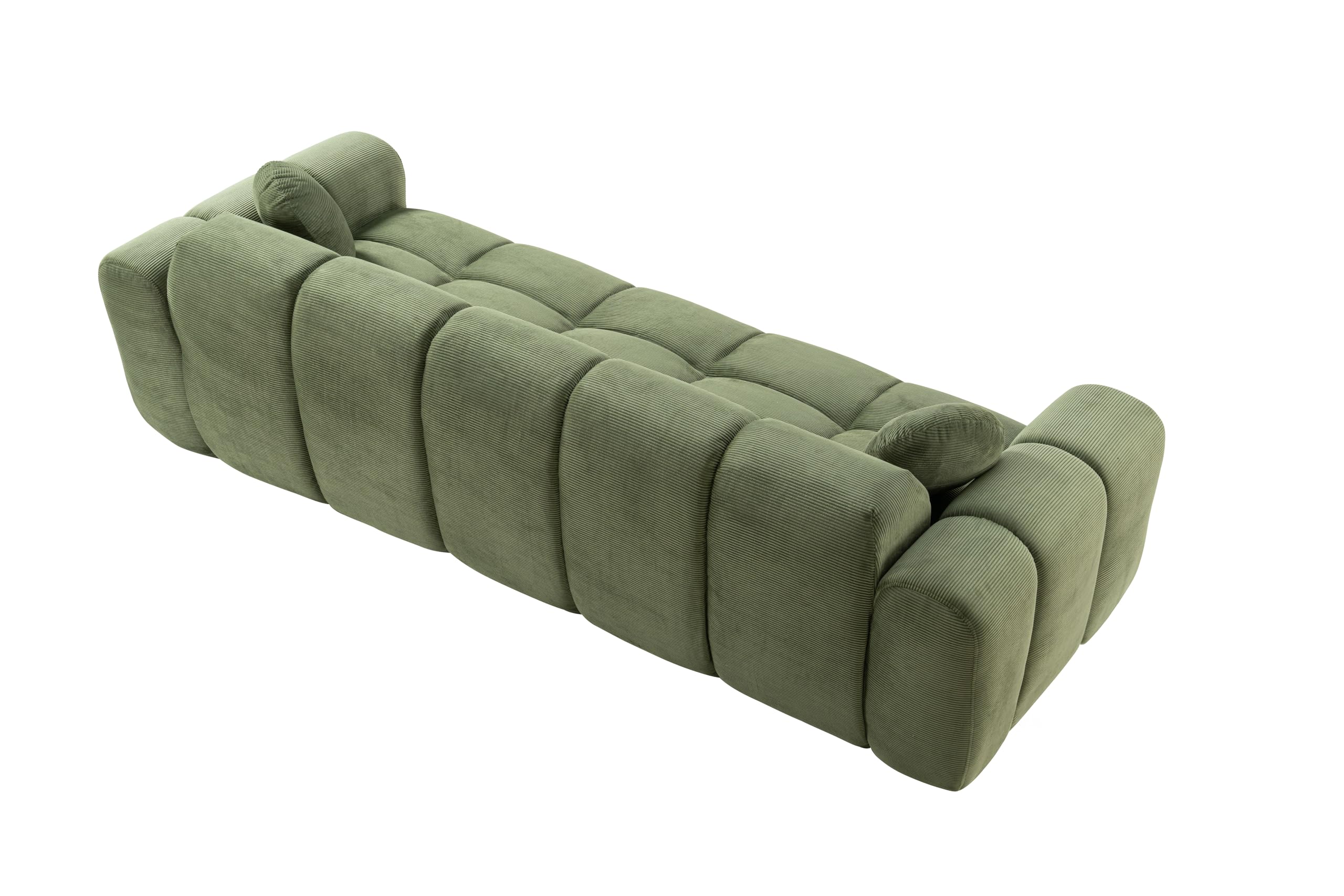 98.4-Inch Oversized Boneless Cloud Couches Deep Seat Foam Sofa Couch with 2 Round Toss Pillows, Luxury Corduroy Upholstered 3 Seat Tufted Loveseat, Cloud Sofa in a Box