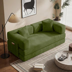 78.8" Convertible Futon Sofa Bed,Corduroy Futon Couch with Storage Pocket,Folding Pull Out Sofa,No Assembly Boneless Couch for Living Room | Pink