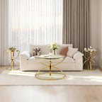 32" Tempered Glass Round Coffee Table Modern Gold Frame Ring Base Single-Layer Circle Living Room Center Tables
