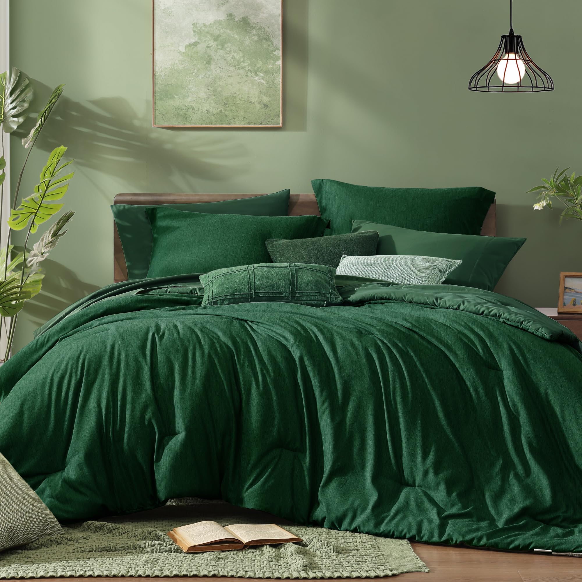 Monbix Queen Comforter Set - 7 Pieces Cationic Dyeing Autumn Leaf Bed in a Bag Queen Bedding Sets with Comforter, Sheets, Pillowcases & Shams, Reversible Bedding Comforters Sets