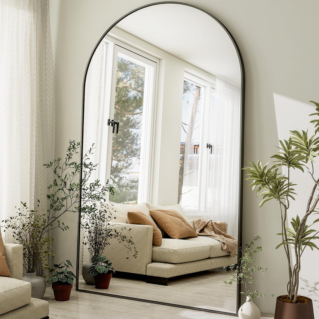 HARRITPURE 64"x21" Arched Full Length Mirror Floor Mirrors with Aluminum Alloy Frame Free-Standing Wall Mounted or Leaning Large Bedroom Dressing Mirror Modern & Contemporary Decor for Home,Black