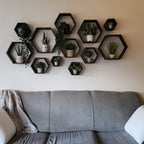 WONFUlity Hexagon Floating Shelves Honeycomb Shelves Wall Mounted Wood Farmhouse Storage Wall Shelf for Bathroom, Kitchen, Bedroom, Living Room,Driftwood Finish Decor,Dark Brwon