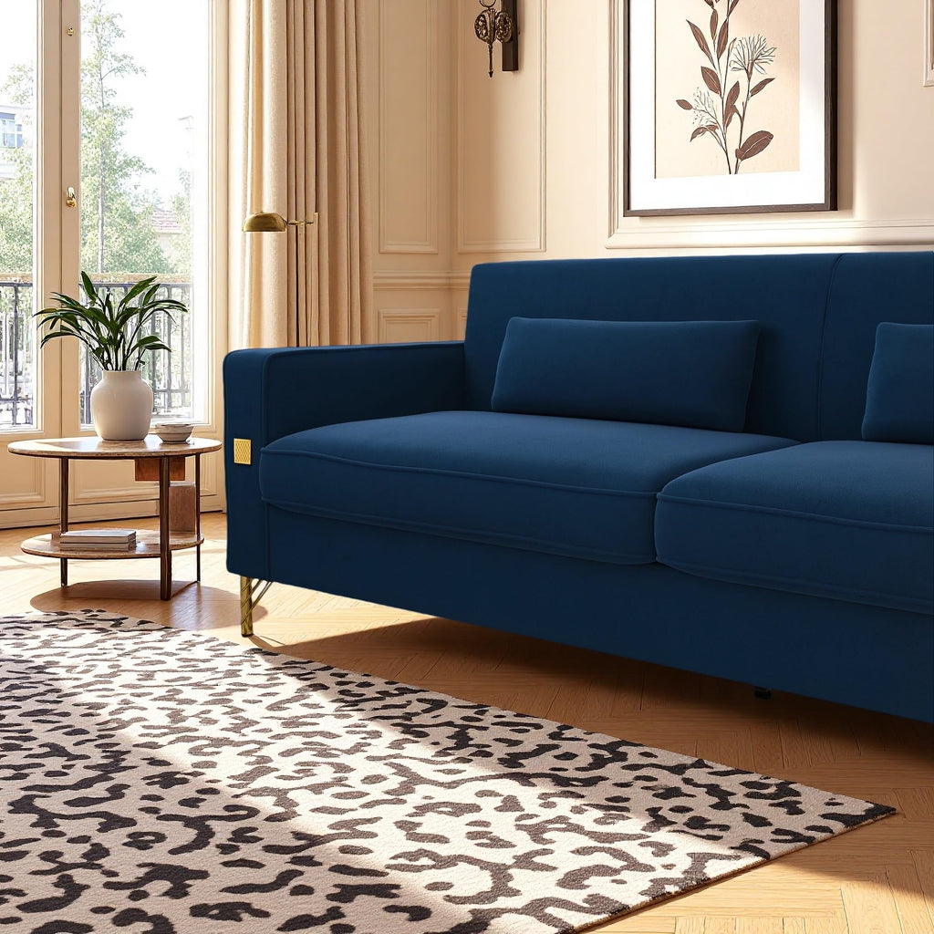 KEIKI 86" Oversized Luxury Velvet Sofa with Armrest and Removable Plush Cushions, Modern Style Gold Accents 3-Seater Couch with Solid Legs, Easy Assembly, for Living Room, Apartment, Green
