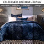 RECYCO Luxury Velvet Quilt Set King Size, Lightweight Velvet Comforter Set, Oversized Bedspread Coverlet Quilted Bedding Set, with 2 Matching Pillow Shams, for All Season, Navy Blue