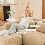 98.4-Inch Oversized Boneless Cloud Couches Deep Seat Foam Sofa Couch with 2 Round Toss Pillows, Luxury Corduroy Upholstered 3 Seat Tufted Loveseat, Cloud Sofa in a Box
