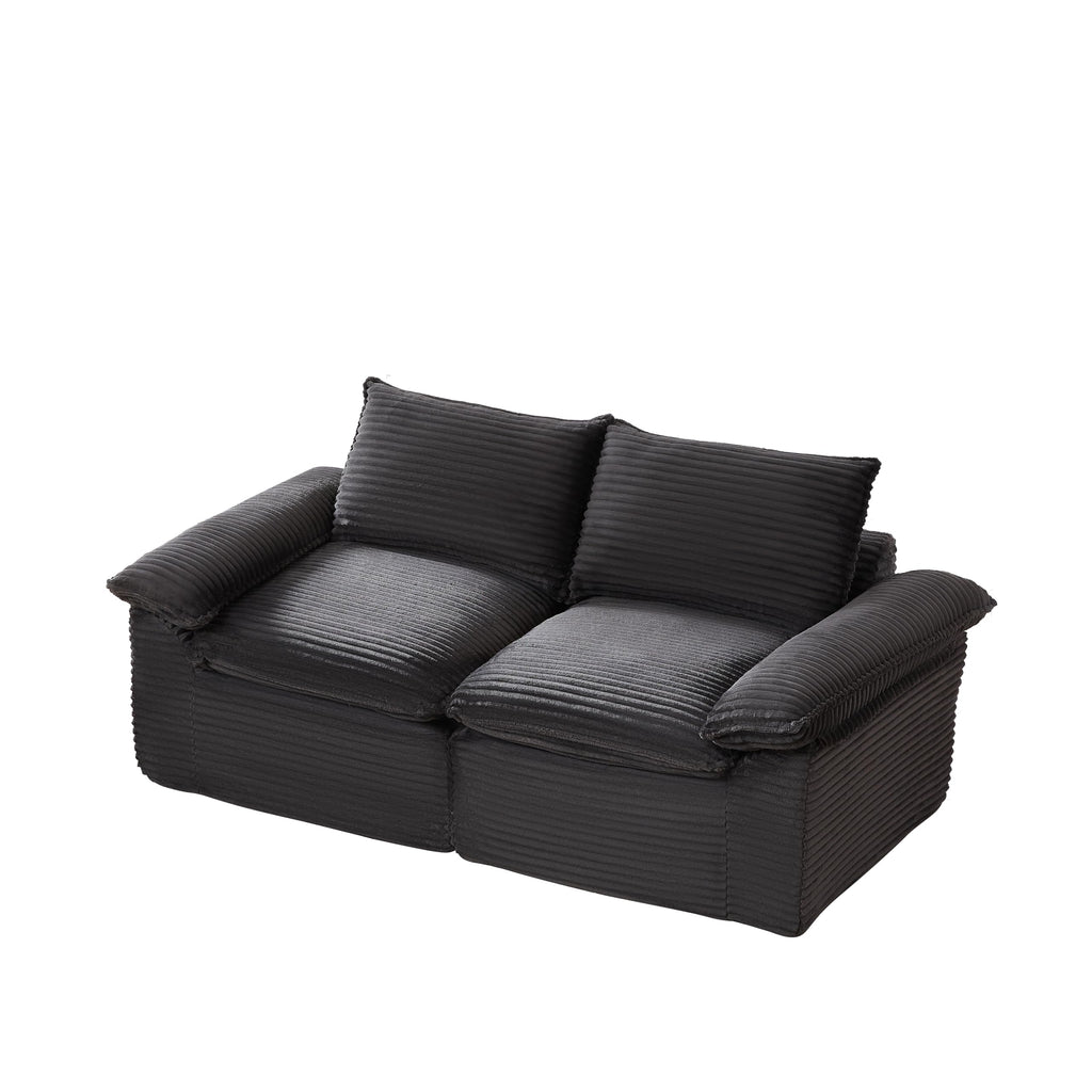 98.4-Inch Oversized Boneless Cloud Couches Deep Seat Foam Sofa Couch with 2 Round Toss Pillows, Luxury Corduroy Upholstered 3 Seat Tufted Loveseat, Cloud Sofa in a Box