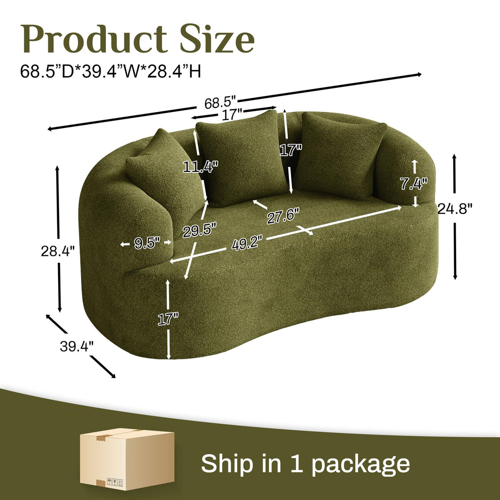 131" Oversized Sectional Sofa for Living Room, Modern Luxury Plush Chenille 4-Seater Extra Deep & Wide Seat Curved Cloud Couch with 4 Throw Pillows, No Assembly Needed, Light Brown