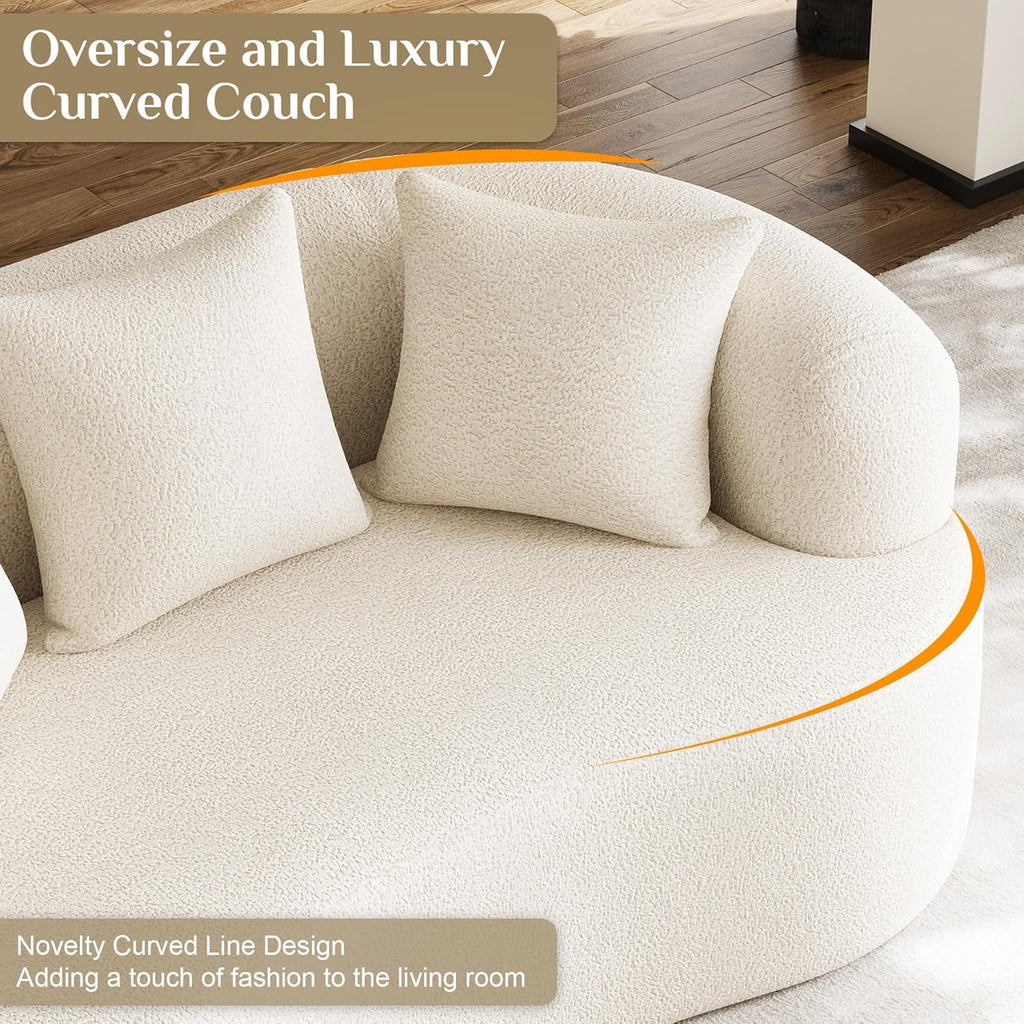 131" Oversized Sectional Sofa for Living Room, Modern Luxury Plush Chenille 4-Seater Extra Deep & Wide Seat Curved Cloud Couch with 4 Throw Pillows, No Assembly Needed, Light Brown