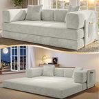 78.8" Convertible Futon Sofa Bed,Corduroy Futon Couch with Storage Pocket,Folding Pull Out Sofa,No Assembly Boneless Couch for Living Room | Pink