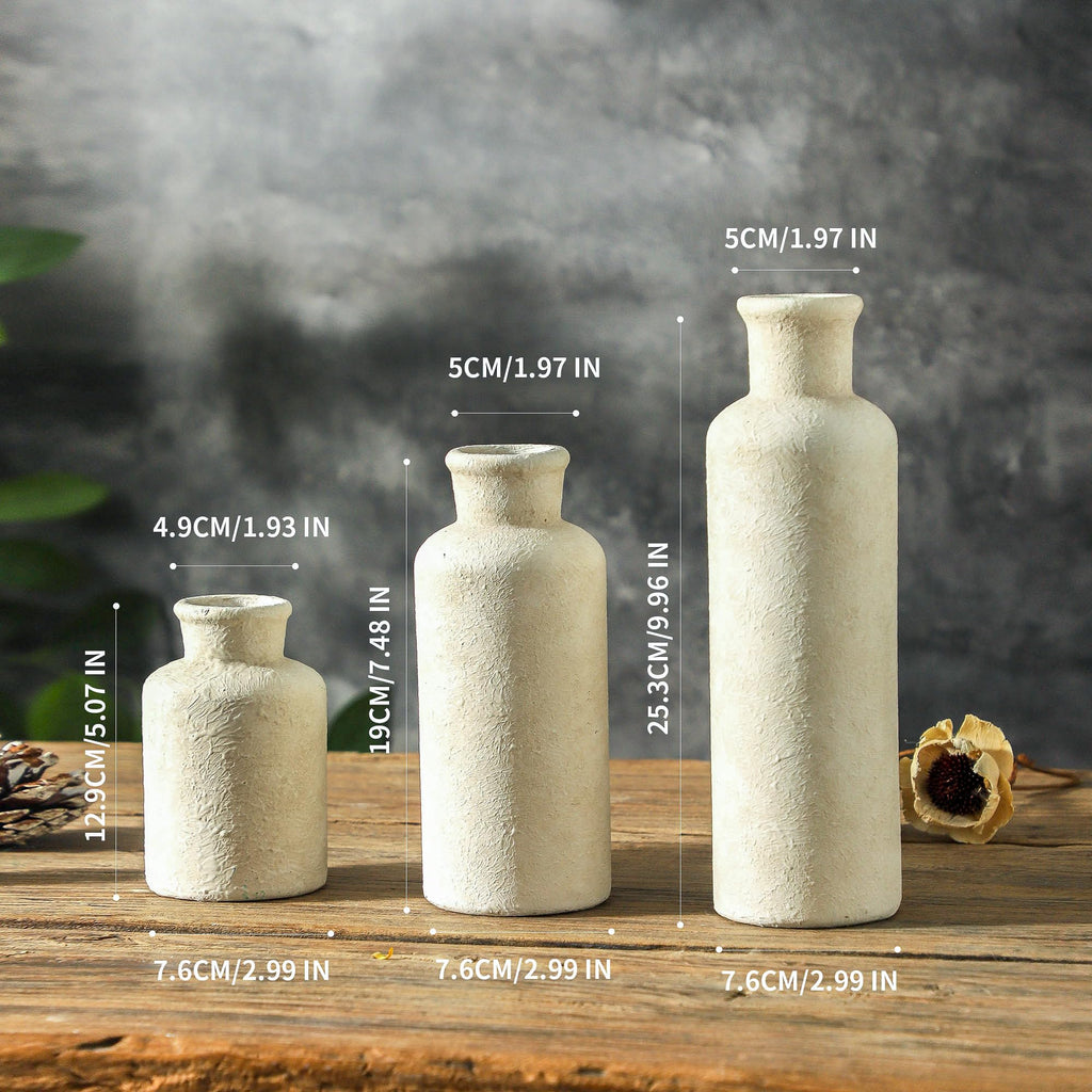 Vintage Vase Set of 3, Ceramic Vintage Flower Vases, Chinoiserie Decorative Home Decor Retro Floral Vase Rustic Farmhouse Decor for Table Bookshelf Mantel Kitchen Living Room Office - Green and Beige