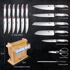SYOKAMI Japanese Knives Set for Kitchen, Magnetic Knife Set with Block and Sharpener, Stainless Steel Knife Set as Gift for Couple, Wedding, Women or Mom with Gift Box, 14 PCS Black Dot