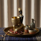 Lescafita African Woman Sculpture with Gold Leaf Bowl, Handmade Resin Figurine, Exotic Tribal Art Statue for Living Room, Dining Table, or Entryway Decoration