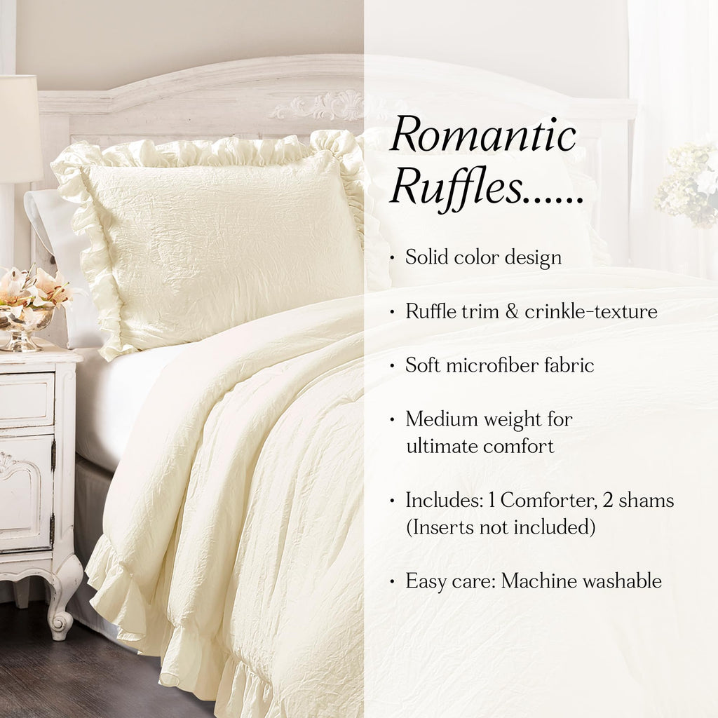 Lush Decor Reyna Ruffle Comforter Set - 3 Piece Cozy Ruffled Bedding Set - Timeless Elegance and Comfort for Bedroom - King, Gray