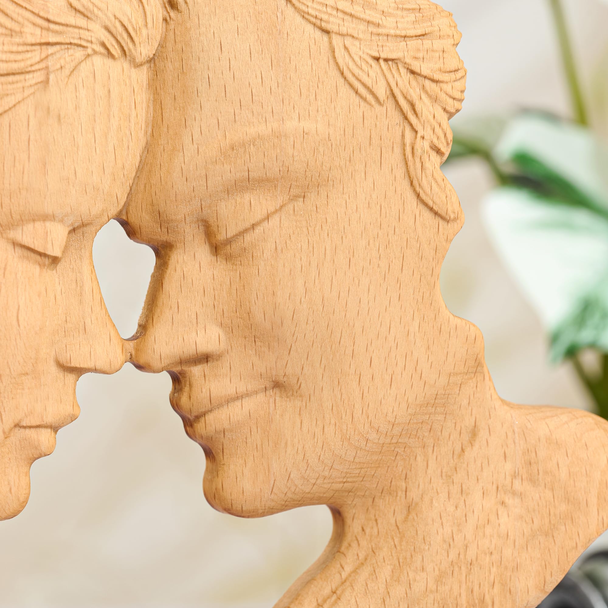 BGCOPPER Wooden Kissing Couple Ornament, Abstract Couple Portrait Sculpture Romantic Love Statue Decor Gift for Women Anniversary Valentine Wedding - 10 Inch