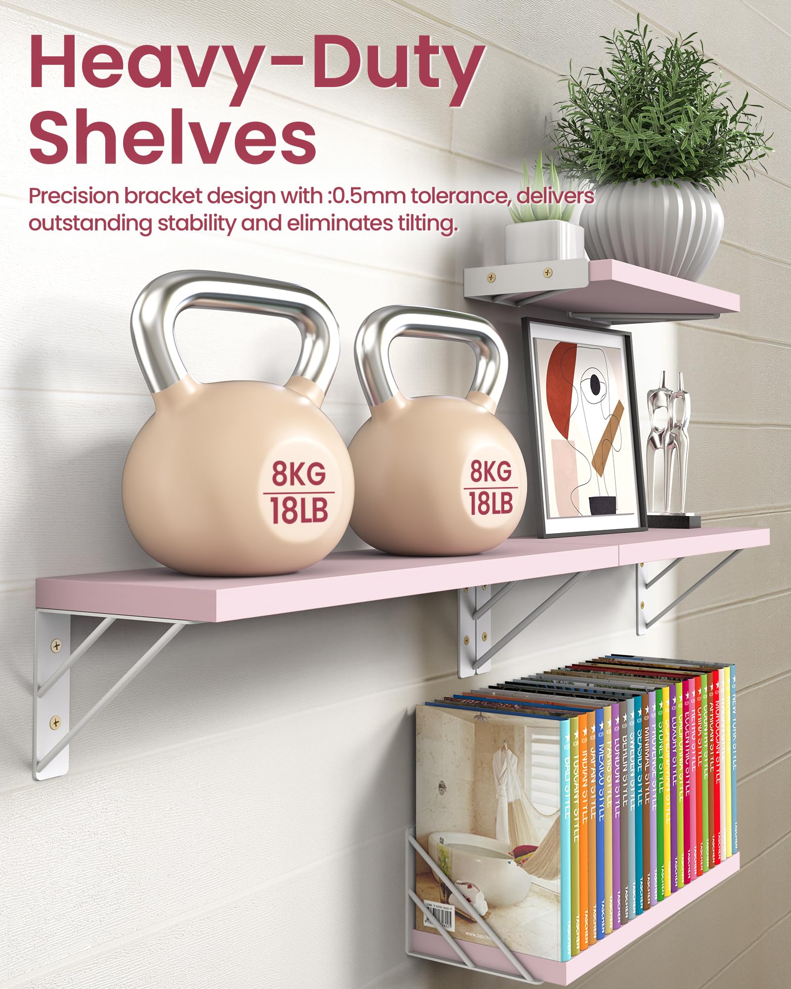 BAYKA Floating Shelves for Bedroom Decor, Wall Shelves for Storage, Wall Mounted Rustic Wood Floating Shelf for Books,Corner Shelf for Bathroom,Kitchen,Living Room(Black and Gold，Set of 4)