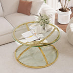 32" Tempered Glass Round Coffee Table Modern Gold Frame Ring Base Single-Layer Circle Living Room Center Tables