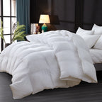 Luxurious White Solid Heavy Weight, Palatial King Size Goose Feathers Down Comforter for Winter Weather, 120 X 98 inches, Premium Baffle Box, 100% Egyptian Cotton Cover, 95 oz. Fill Weight