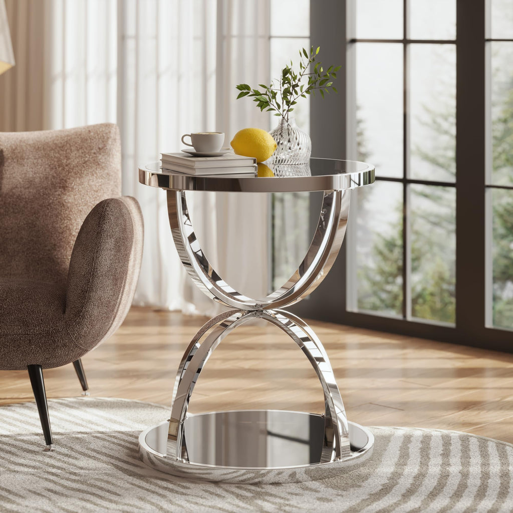 32" Tempered Glass Round Coffee Table Modern Gold Frame Ring Base Single-Layer Circle Living Room Center Tables
