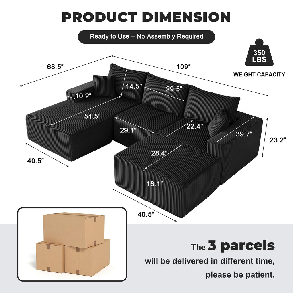108” Modular Sectional Sofa, Cloud Sectional Couch with Deep Seat, Modern Modular L-Shape Sofa Couch with Chaise,Upholstered Boneless Couches for Living Room Bedroom (Beige, Left Facing Chaise)
