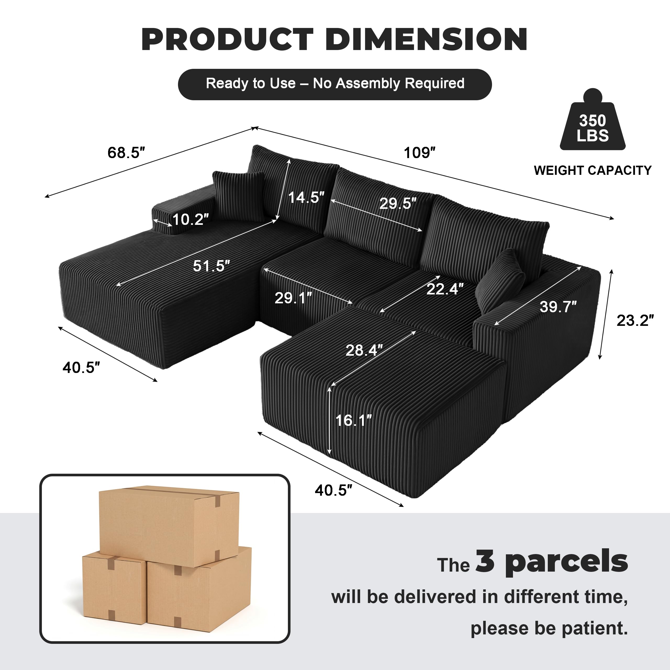 108” Modular Sectional Sofa, Cloud Sectional Couch with Deep Seat, Modern Modular L-Shape Sofa Couch with Chaise,Upholstered Boneless Couches for Living Room Bedroom (Beige, Left Facing Chaise)