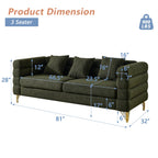 mikibama Modern Teddy Sectional Sofa, 81 Inch Oversized Sofa Couch, Luxury 3 Seater Deep Couch with 3 Pillows and Gold Metal Legs for Living Room, Bedroom, Apartment (Black)