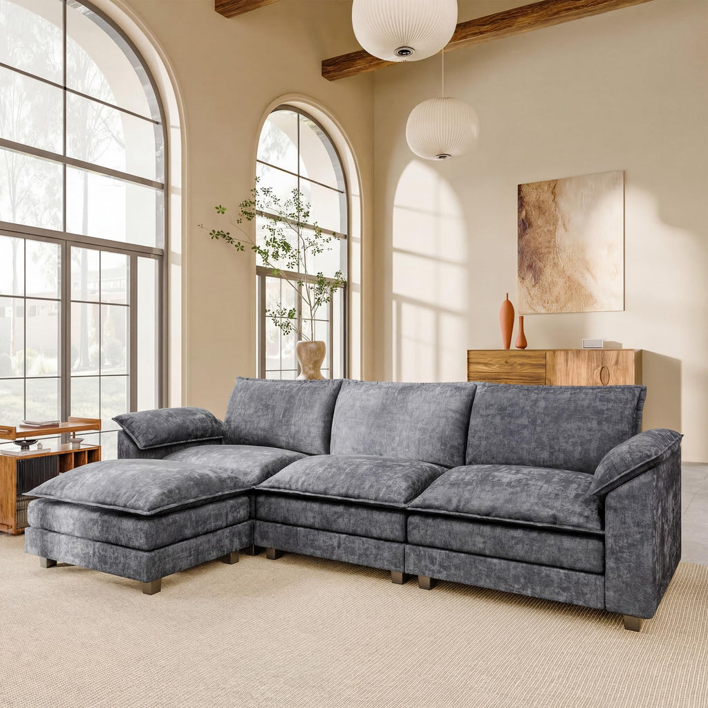 JUMMICO 40" Chaise Lounge Chair for Single Comfy Upholstered Deep Seat Reading Arm Chair Clould Couch for Living Room, Apartment Office, Small Spaces (Dark Blue-3, Single Sofa)