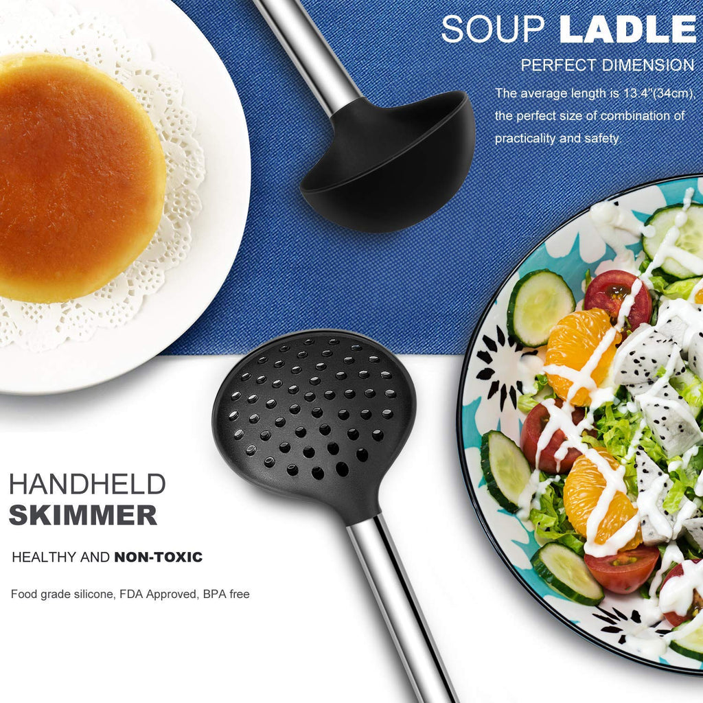Kitchen Utensil Set-Silicone Cooking Utensils-33 Kitchen Gadgets & Spoons for Nonstick Cookware-Silicone and Stainless Steel Spatula Set-Best Kitchen Tools, Useful Pots (Khaki)