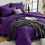 HEVUMYI 7 Pieces Queen Comforter Set, All Season Reversible Bed in a Bag, Ultra Soft Queen Bedding Set with Grey Comforter, Flat Sheet, Fitted Sheet, Pillowcases, Pillow Shams, Dark Grey