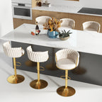 ABET Gold Bar Stool Set of 2, Velvet Swivel Barstools, Height Adjustable Counter Stools with Woven Back, Upholstered Modern Luxury Kitchen Stools with Footrest for Cafe, Pub, Black