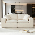 98.4-Inch Oversized Boneless Cloud Couches Deep Seat Foam Sofa Couch with 2 Round Toss Pillows, Luxury Corduroy Upholstered 3 Seat Tufted Loveseat, Cloud Sofa in a Box