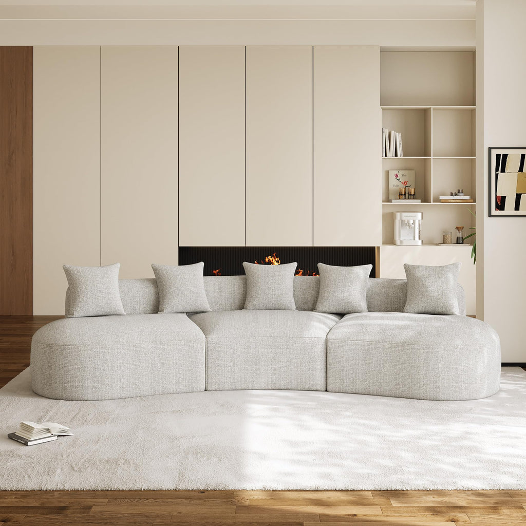 131" Oversized Sectional Sofa for Living Room, Modern Luxury Plush Chenille 4-Seater Extra Deep & Wide Seat Curved Cloud Couch with 4 Throw Pillows, No Assembly Needed, Light Brown