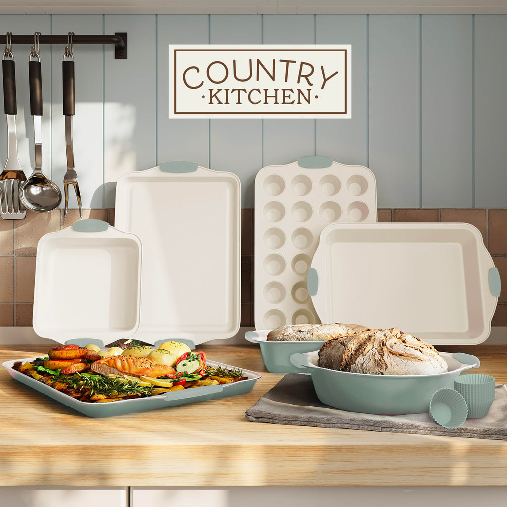 Country Kitchen Nonstick Stackable Bakeware Set - Durable, Easy Release Baking Set- 22 Pc. Includes Silicone Muffin Cups