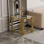 Luxury Gold Square Glass End Table, 19.7" Modern Side Table with Stainless Steel Irregular Leg Clear Tempered Glass Tabletop, Accent Furniture for Living Room, Clear