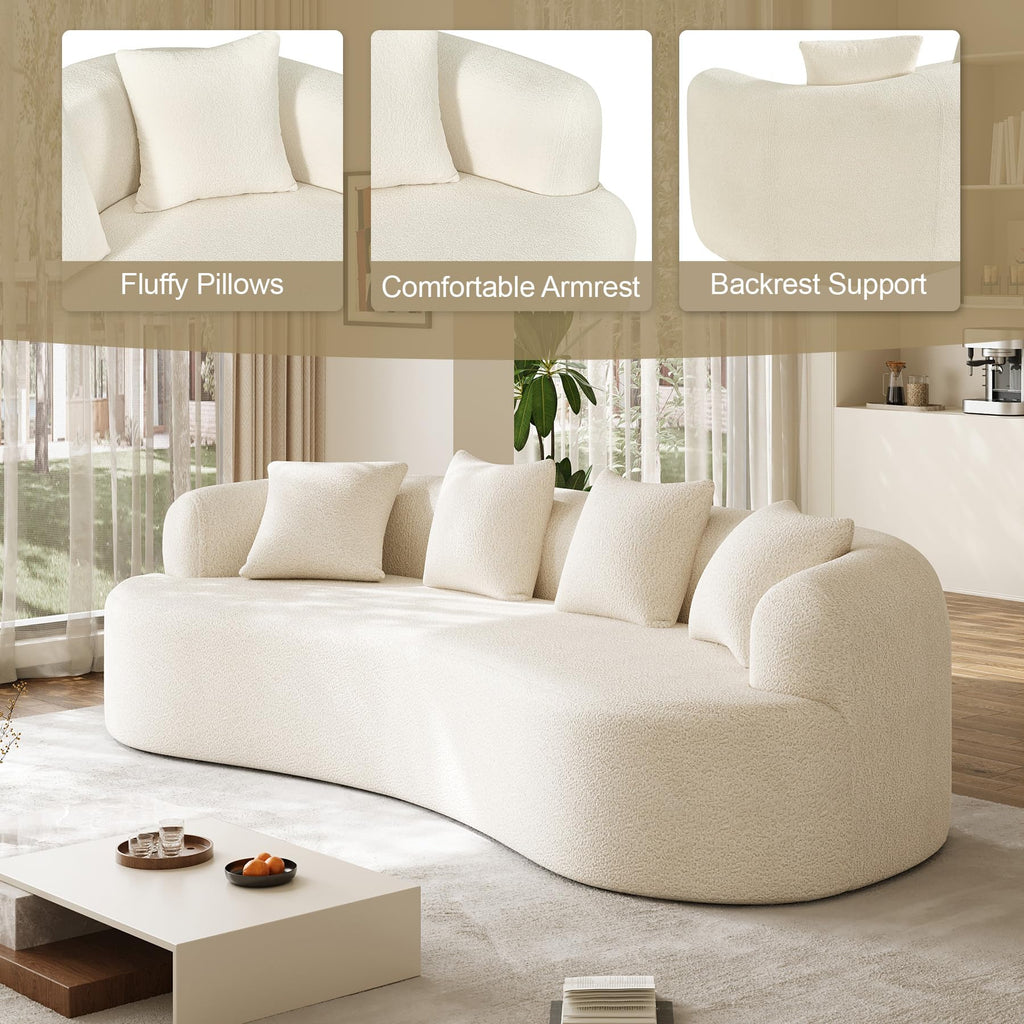 131" Oversized Sectional Sofa for Living Room, Modern Luxury Plush Chenille 4-Seater Extra Deep & Wide Seat Curved Cloud Couch with 4 Throw Pillows, No Assembly Needed, Light Brown