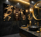 3 Pcs Black Gold Woman Canvas Wall Art African American Black Girl Wall Decor Pictures Abstract Black Gold Female Poster Print Artwork for Living Room Bedroom Scene Home Decoration Prepare To Hang