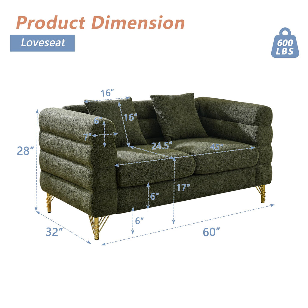 mikibama Modern Teddy Sectional Sofa, 81 Inch Oversized Sofa Couch, Luxury 3 Seater Deep Couch with 3 Pillows and Gold Metal Legs for Living Room, Bedroom, Apartment (Black)