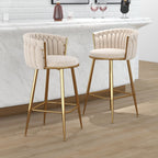 ABET Gold Bar Stool Set of 2, Velvet Swivel Barstools, Height Adjustable Counter Stools with Woven Back, Upholstered Modern Luxury Kitchen Stools with Footrest for Cafe, Pub, Black
