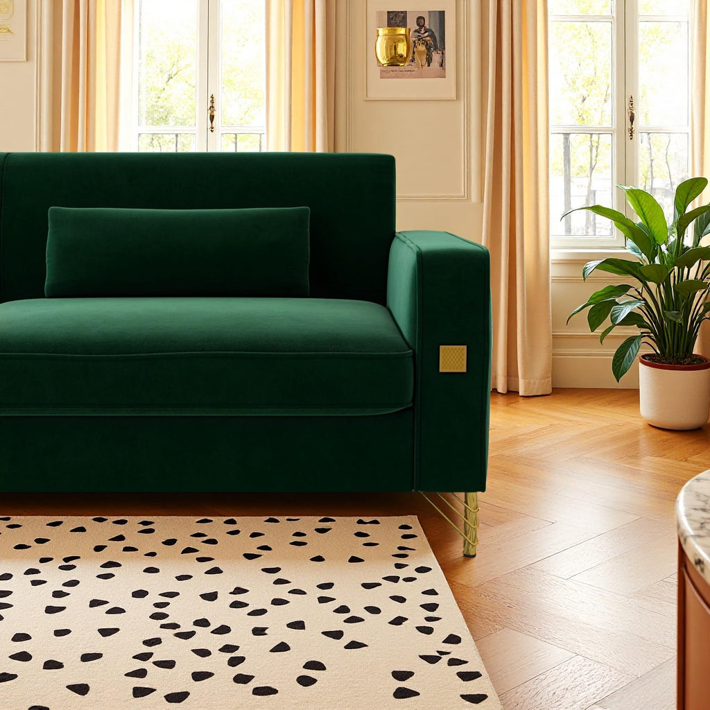KEIKI 86" Oversized Luxury Velvet Sofa with Armrest and Removable Plush Cushions, Modern Style Gold Accents 3-Seater Couch with Solid Legs, Easy Assembly, for Living Room, Apartment, Green