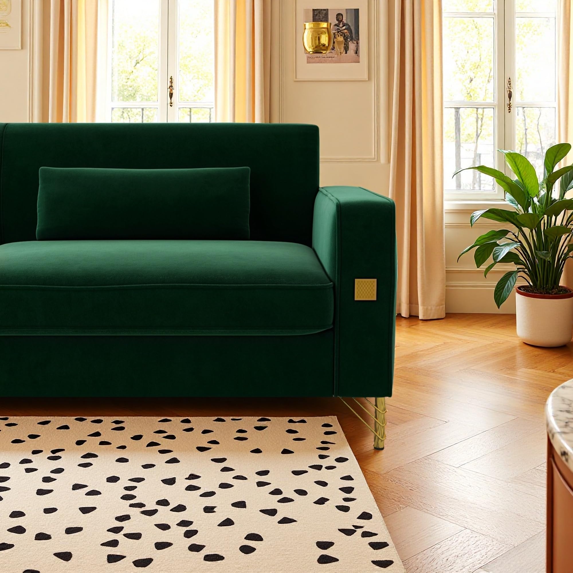 KEIKI 86" Oversized Luxury Velvet Sofa with Armrest and Removable Plush Cushions, Modern Style Gold Accents 3-Seater Couch with Solid Legs, Easy Assembly, for Living Room, Apartment, Green