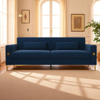 KEIKI 86" Oversized Luxury Velvet Sofa with Armrest and Removable Plush Cushions, Modern Style Gold Accents 3-Seater Couch with Solid Legs, Easy Assembly, for Living Room, Apartment, Green