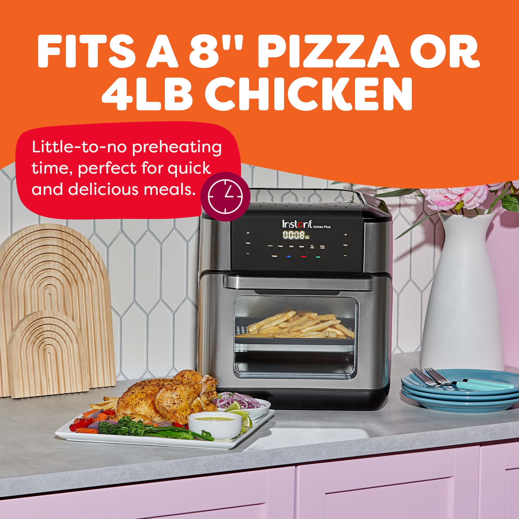Instant Pot 6QT VORTEX Plus Air Fryer, 6-in-1, Air Fry, Broil, Dehydrate, Crisp, Roast, Reheat, Bake, Dishwasher-Safe Airfryer basket, from the Makers of Instant Pot, Stainless Steel