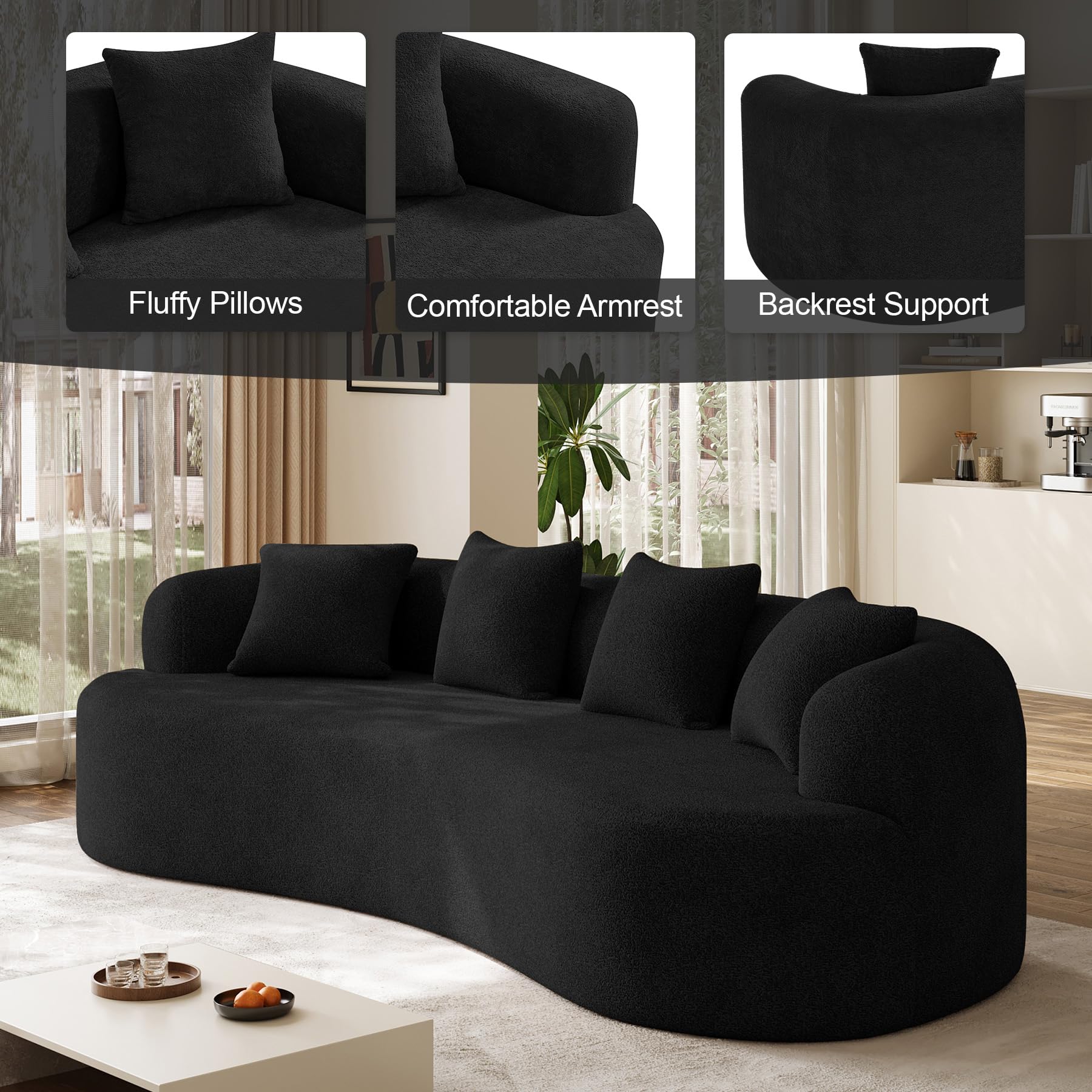 131" Oversized Sectional Sofa for Living Room, Modern Luxury Plush Chenille 4-Seater Extra Deep & Wide Seat Curved Cloud Couch with 4 Throw Pillows, No Assembly Needed, Light Brown