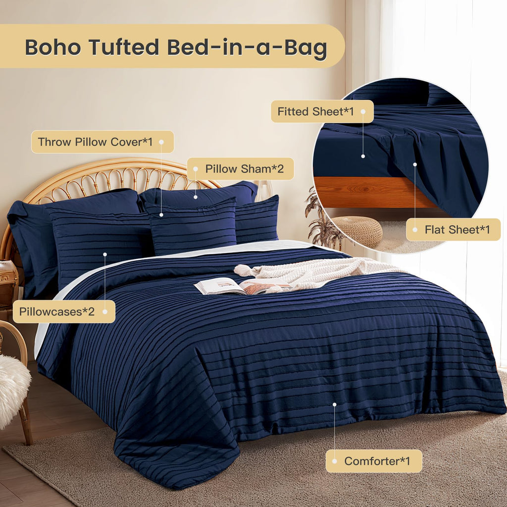 NEXHOME PRO Tufted Boho Comforter Set King, 8 Piece Bed in a Bag, Ultra Soft Brushed Microfiber All-in-One Bedding, Lightweight All Season Comforter, Machine Washable, Sage Green