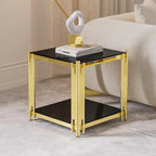 Luxury Gold Square Glass End Table, 19.7" Modern Side Table with Stainless Steel Irregular Leg Clear Tempered Glass Tabletop, Accent Furniture for Living Room, Clear